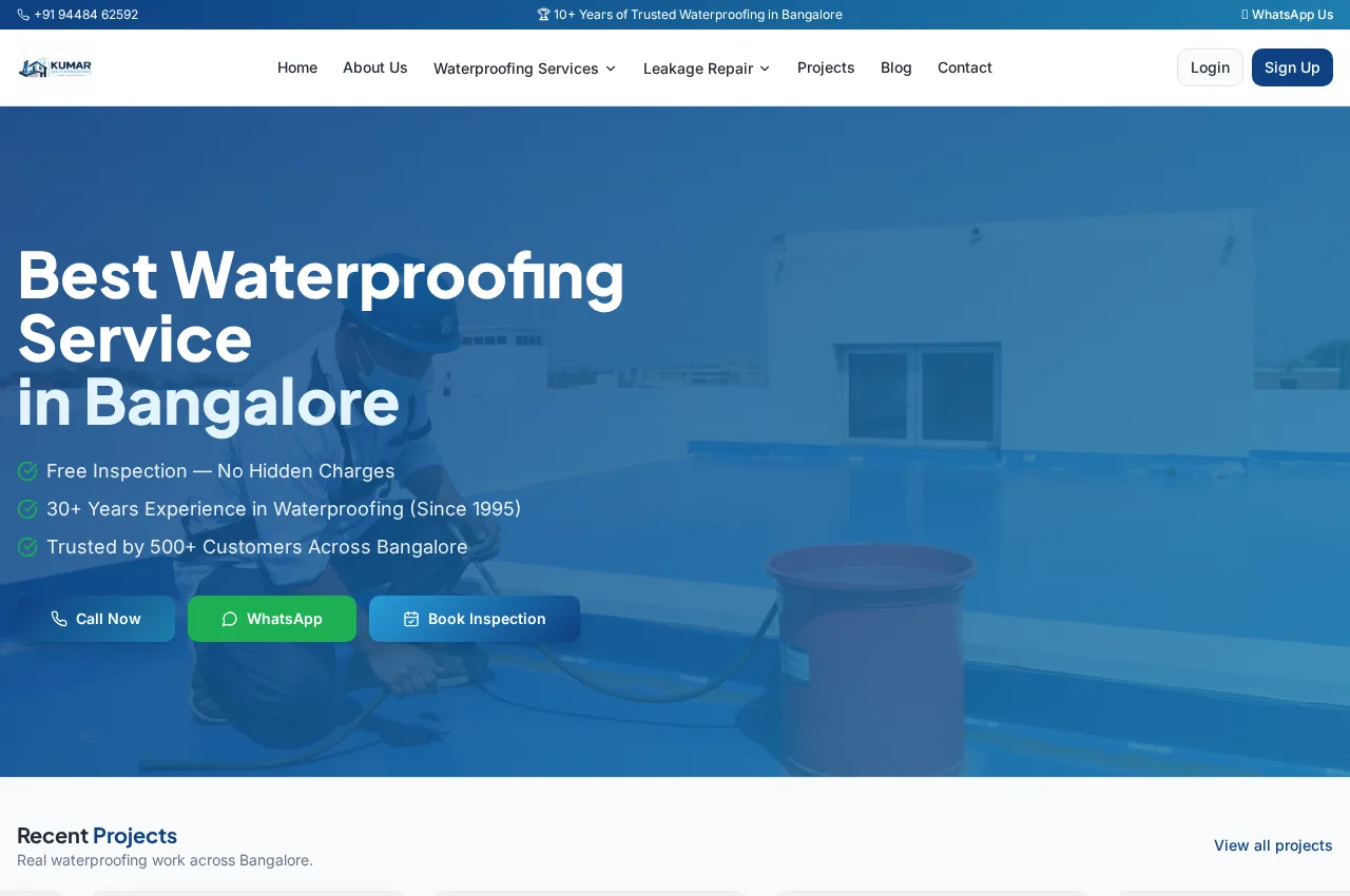 Kumar Waterproofing website showing service information and enquiry options